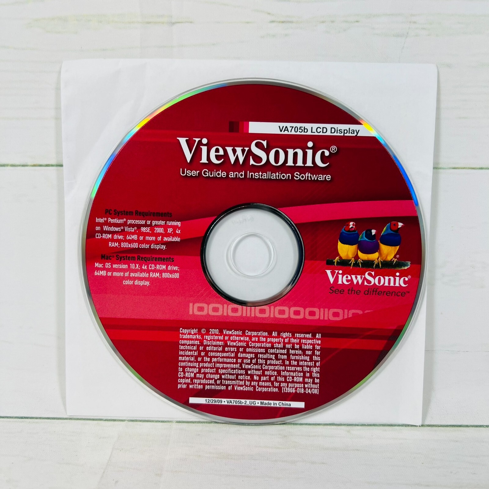 ViewSonic VA705b LCD Display Installation Software Disc