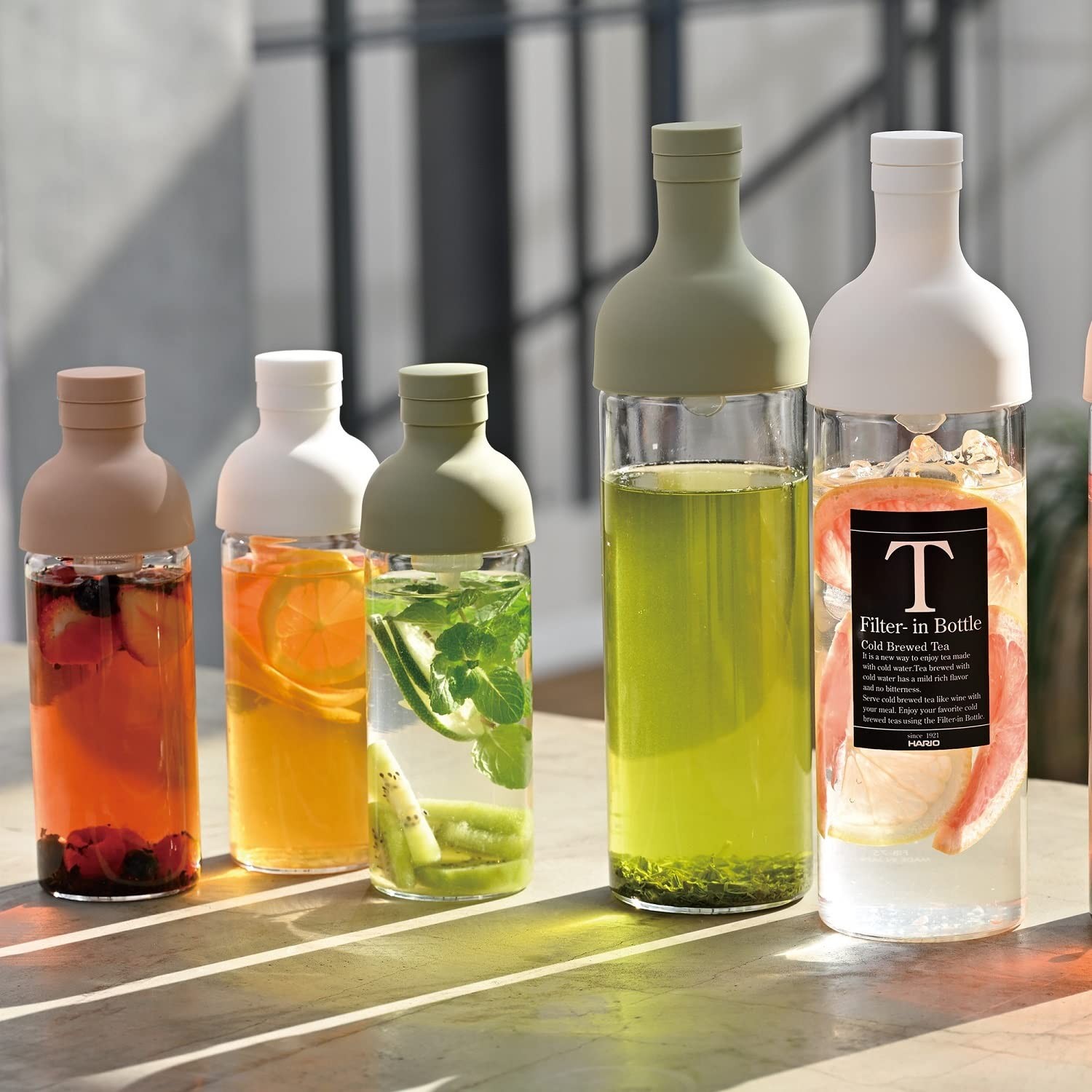 Hario Smoky Green Glass Cold Brew Bottle With Silicone Filter And Spout 10.1Oz
