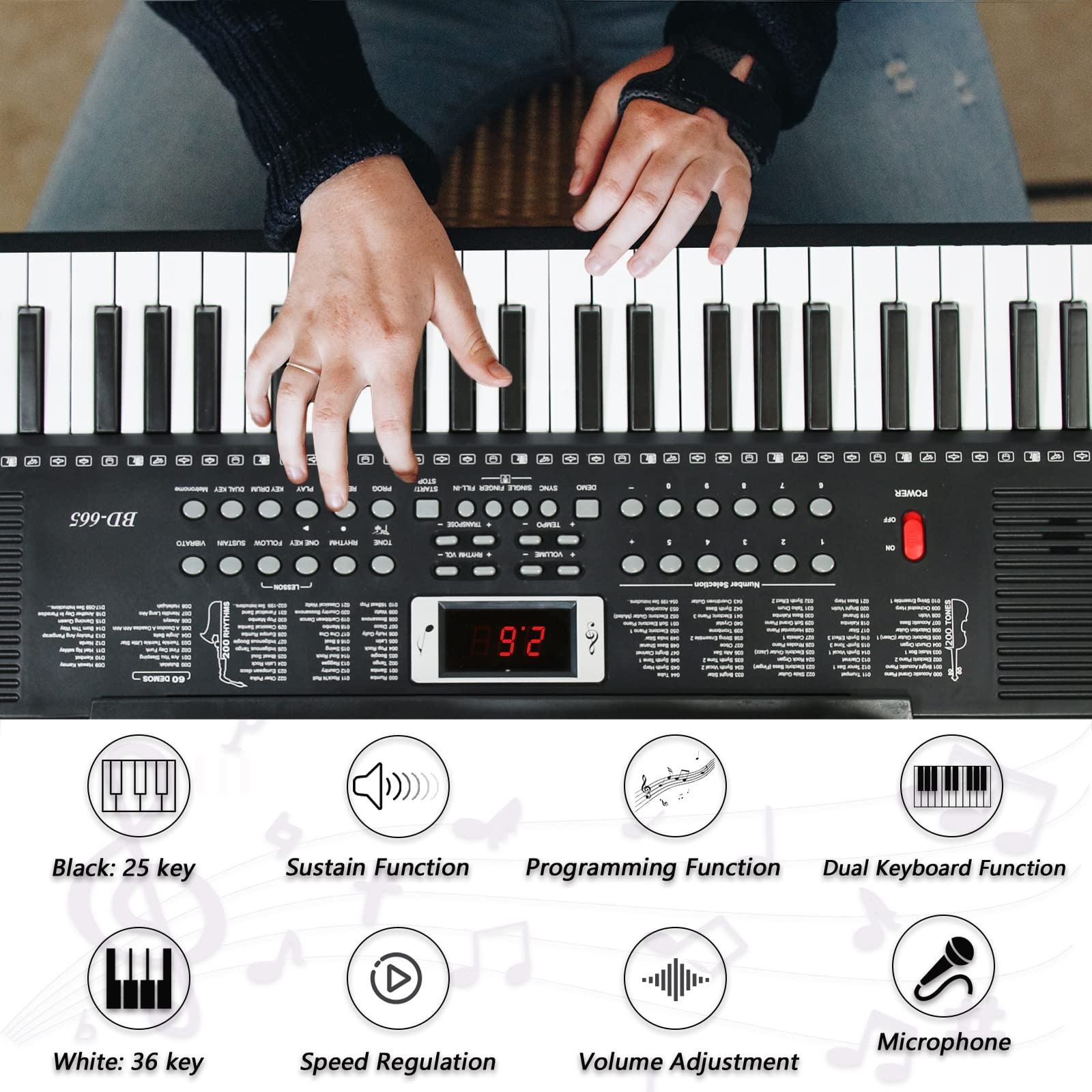 IMGZAR 61 Key Keyboard Piano for Beginners with Lighted Keys & Pro Teaching M...