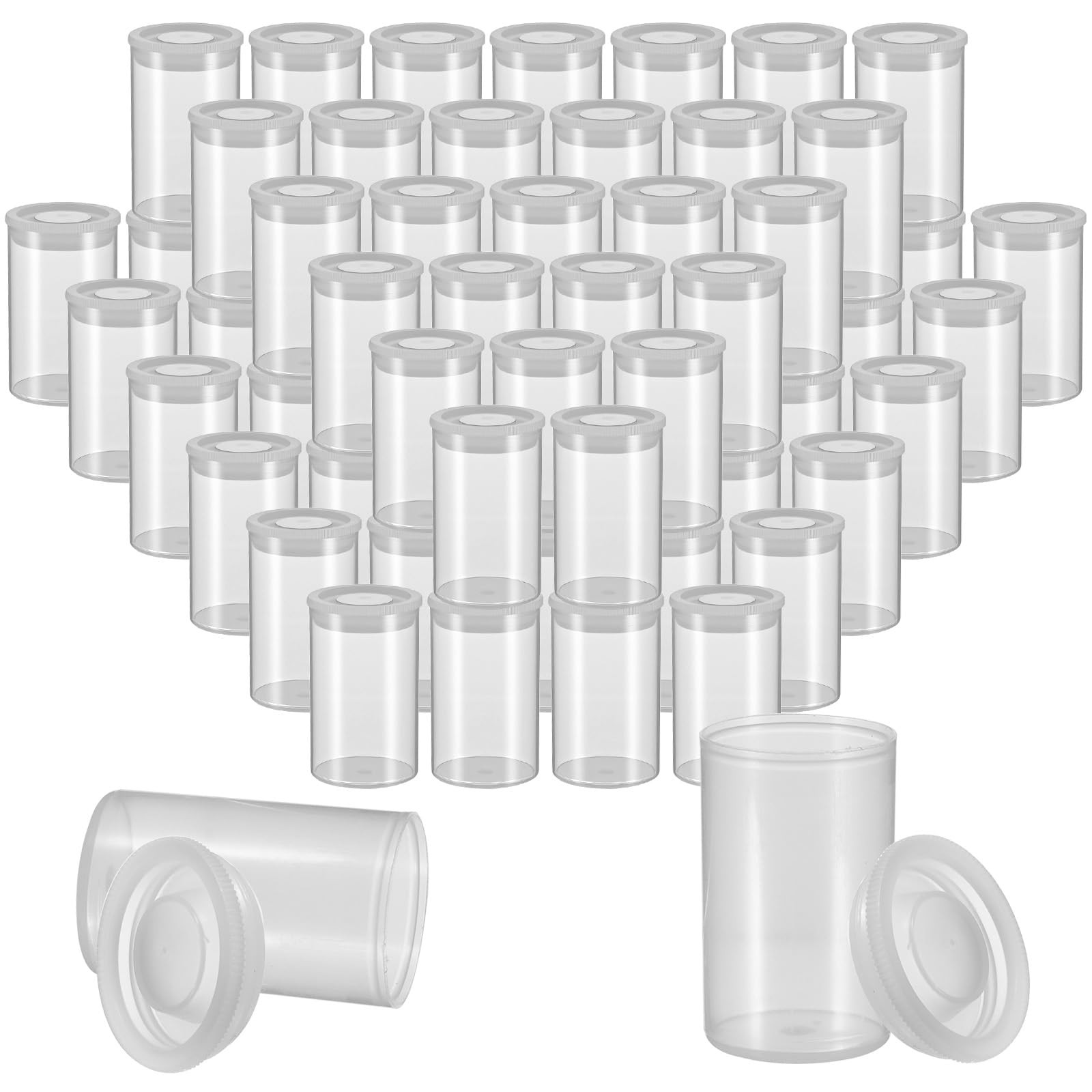 100 Pieces Film Canisters with Caps 35 mm Plastic Empty Camera Reel clear