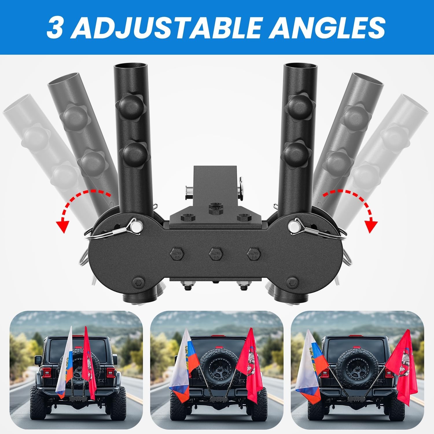 Adjustable Angle Double Hitch Mount Flagpole Holder | All Metal Durable , Fit...