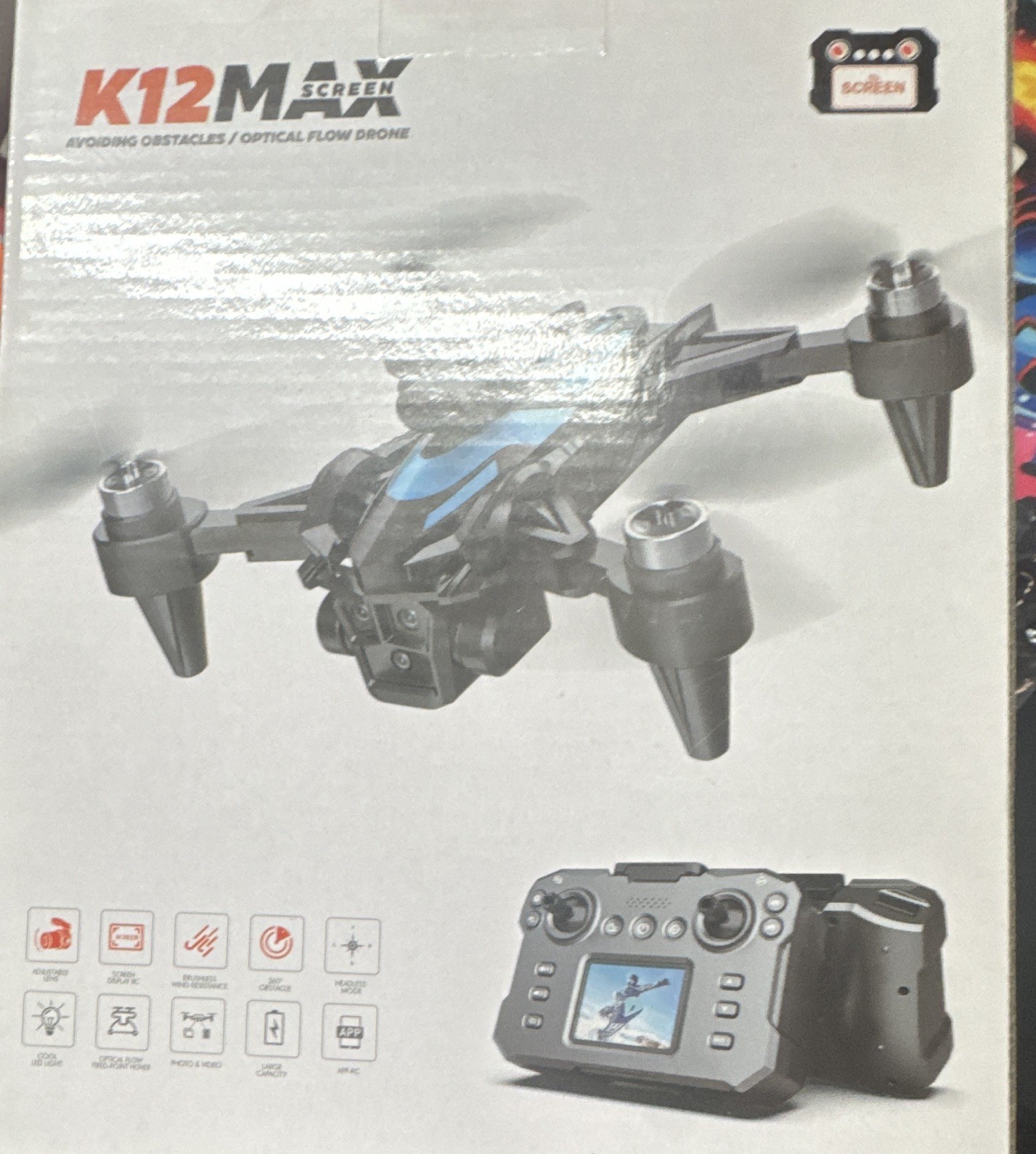 K12M Screen Optical Flow Quadcopter Drone w/ Controller Blue/Black