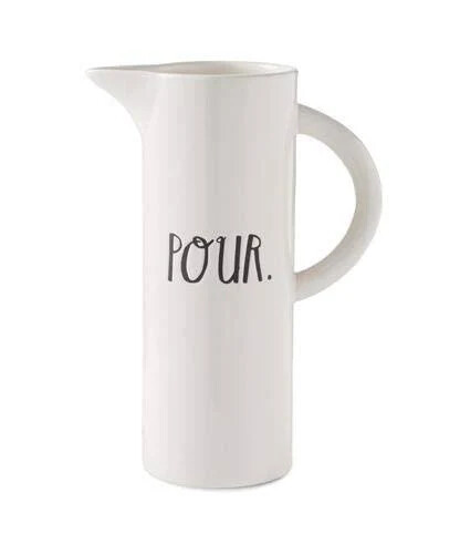 Rae Dunn Boutique Stem Print POUR Pitcher 9" Tall Magenta Farmhouse