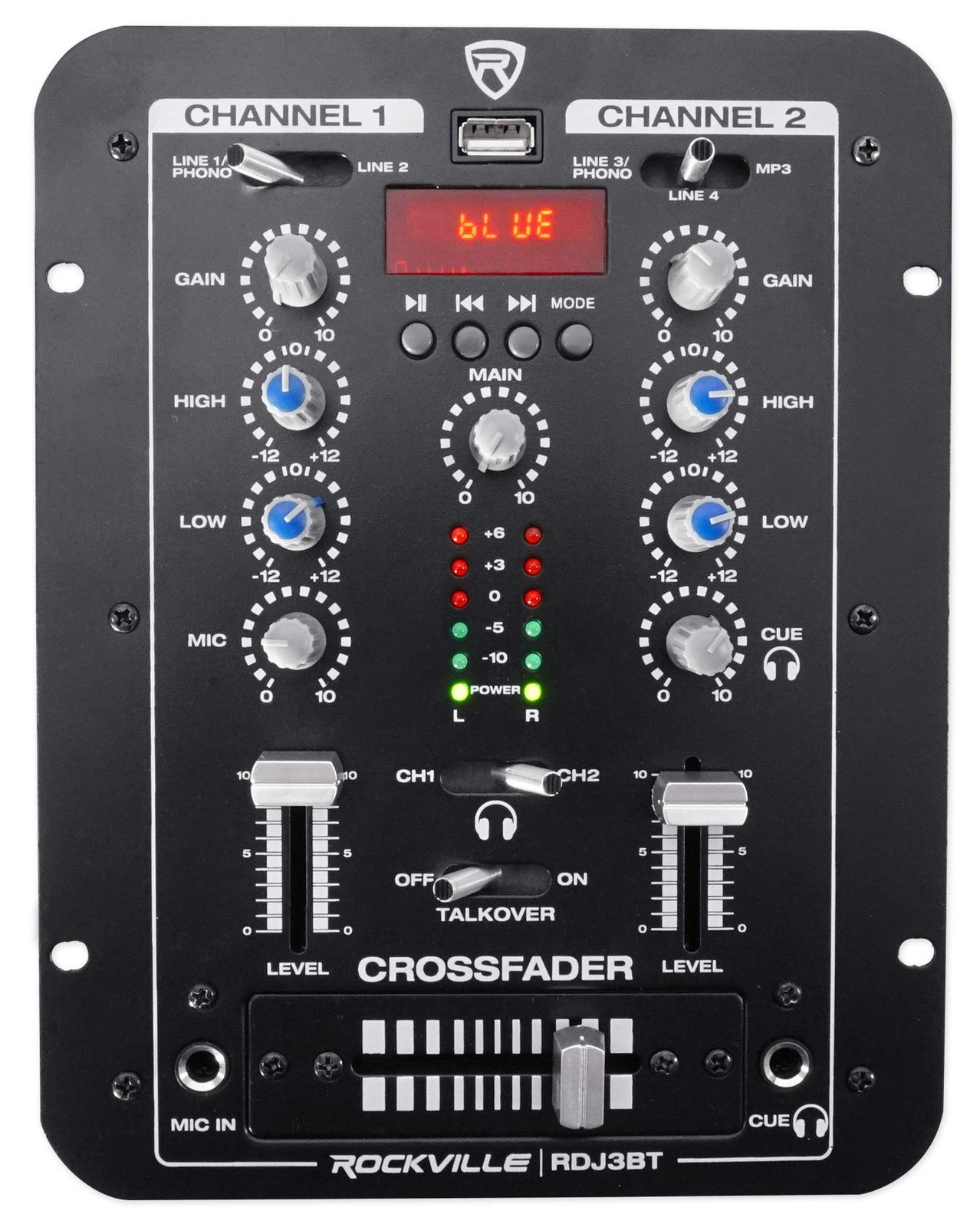 Rockville RDJ3BT 2 Channel DJ Mixer with USB, Bluetooth, Talkover, 4 Line...