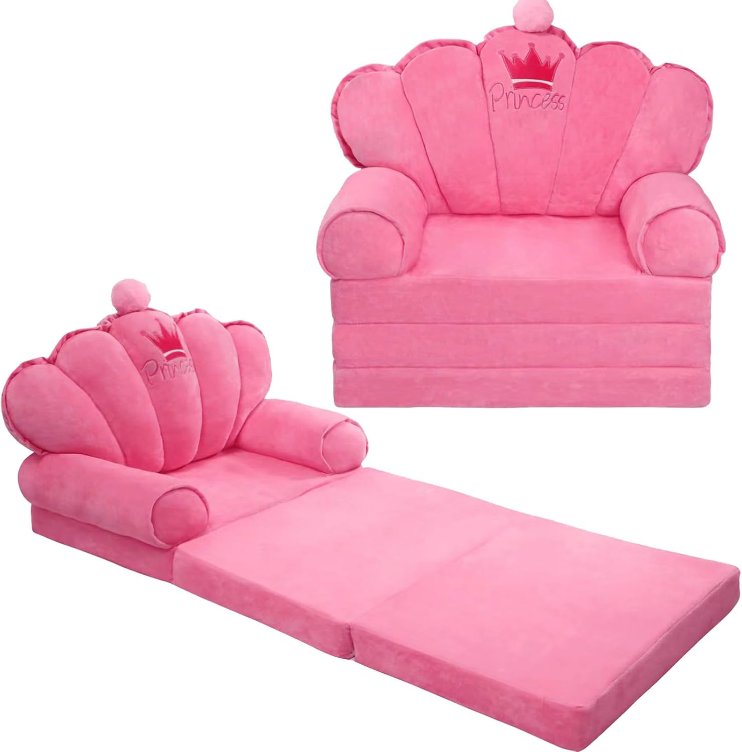 Pink Comfy Toddler Couch Sofa Lounger Toddler Bed for Seating Soft Princess Fold