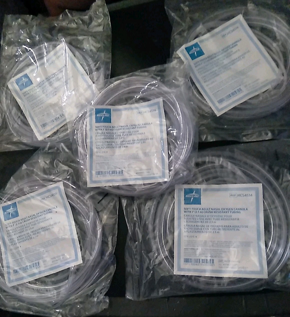 5 Pack Medline Soft-Touch Nasal Oxygen Cannula HCS4514 for Adults 7ft, 2.1m Hose