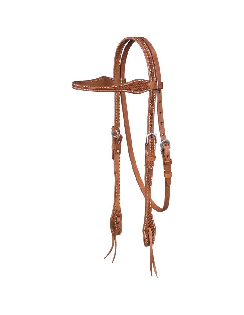 Tough 1 Headstall Basket Stamped Tapered Browband Brown 42-1440