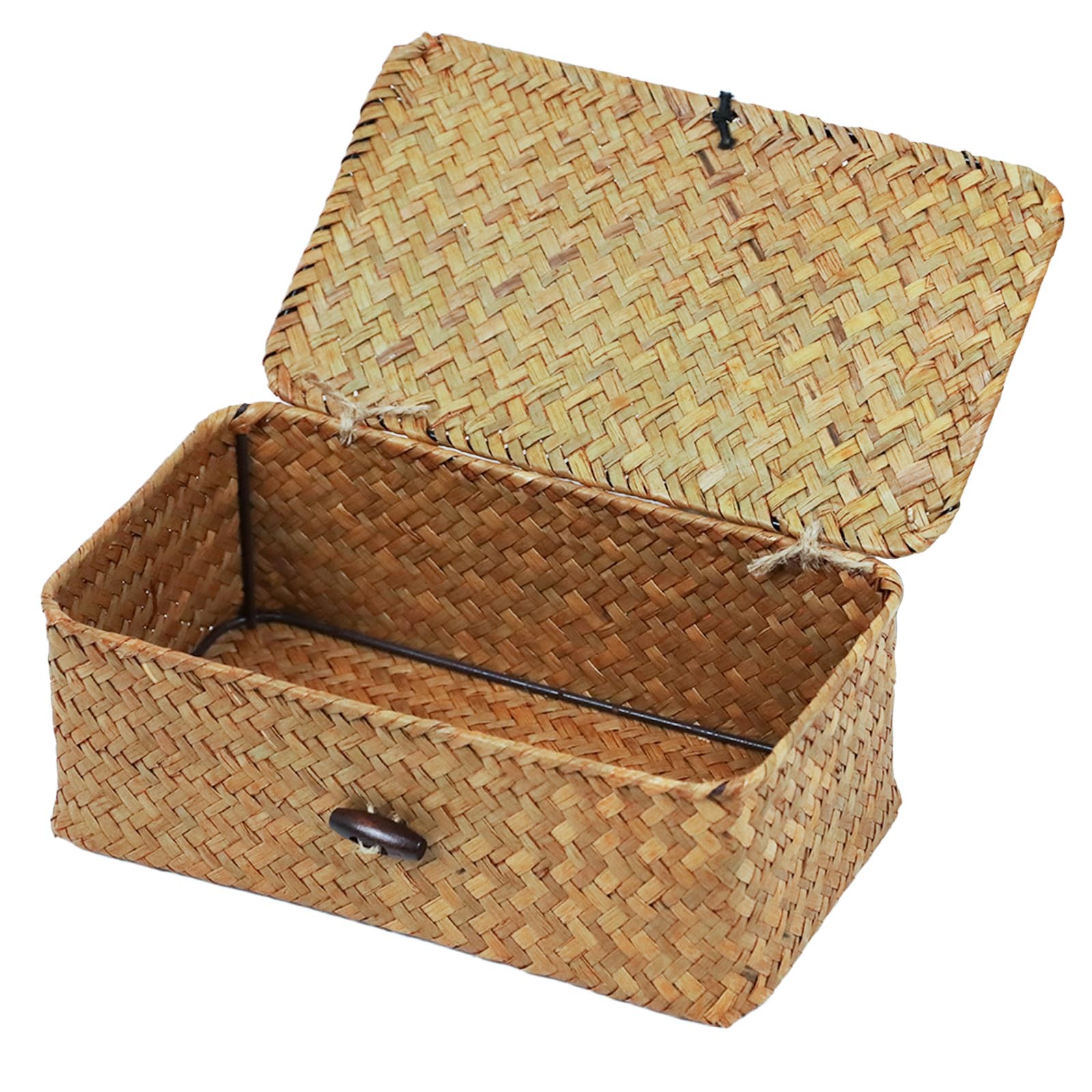 Wicker Storage Basket with Lid, Natural 9.05" x 5.11" x 3.34",