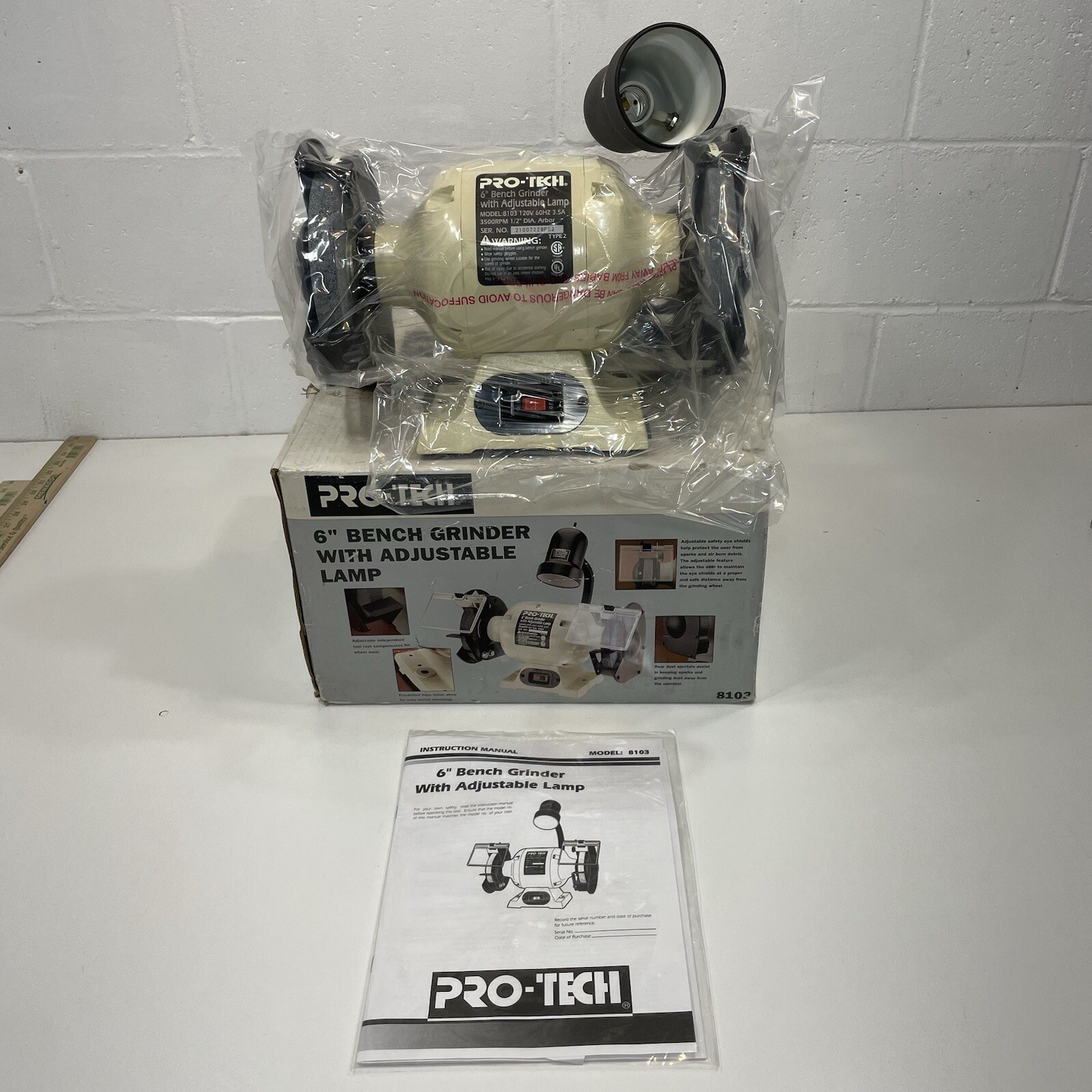 Bench Grinder Adjustable Lamp 8103 New Open Box 120V 60 HZ Pro-tech 6”