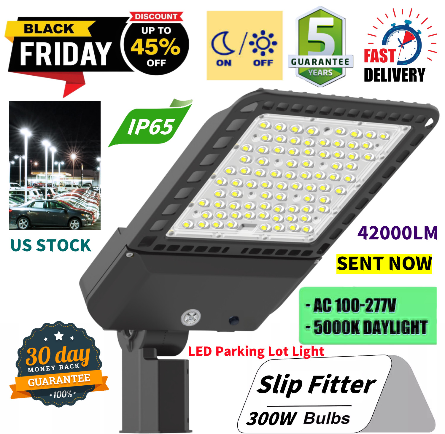 300W LED Parking Lot Light with Photocell, ETL Listed LED Shoebox Pole Lighting