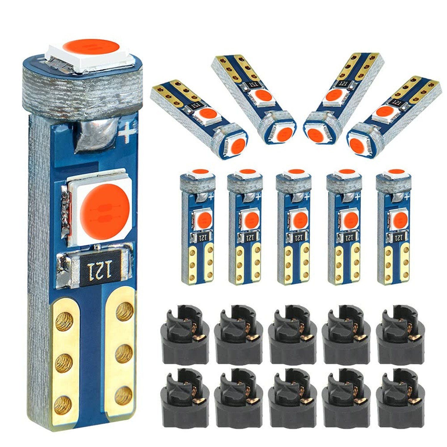 Red T5 37 74 LED Bulb with Twist Lock Socket PC74 PC37 Dashboard Instrument P...