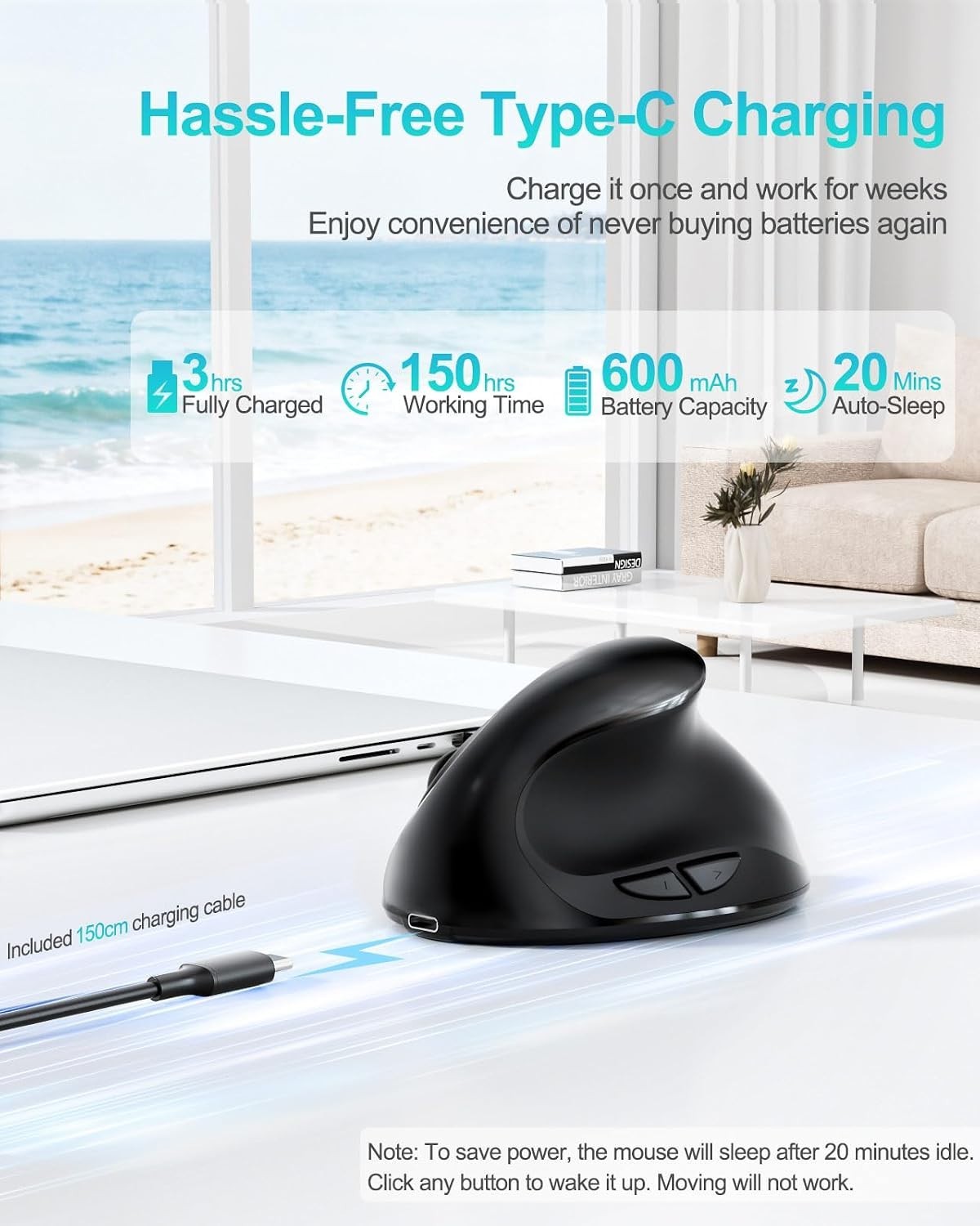 Ergonomic Wireless Mouse for Small Hands | Rechargeable & Pain-Relief Design