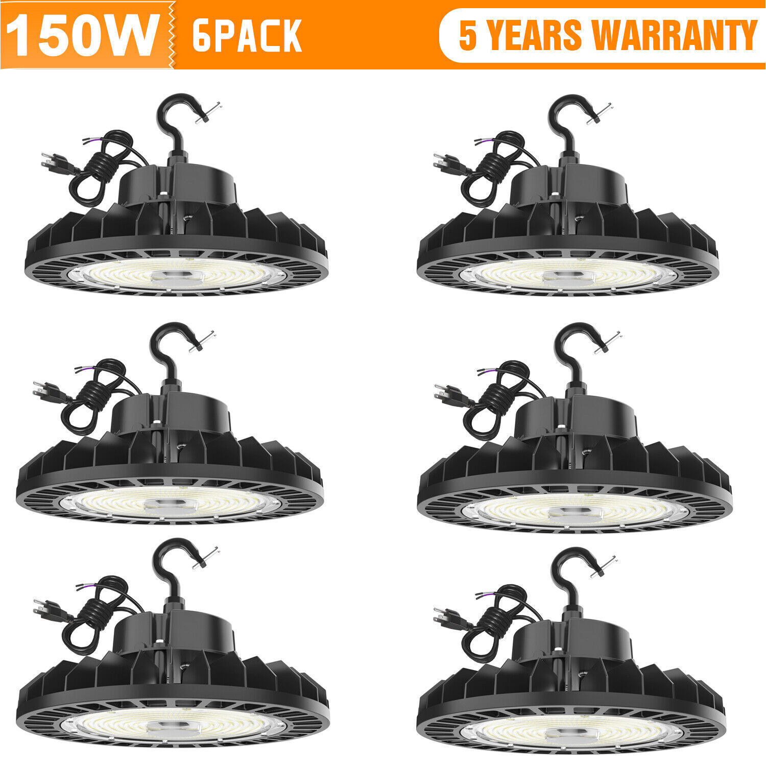 6 Pack 150W UFO Led High Bay Light Industrial Commercial Factory Warehouse Light