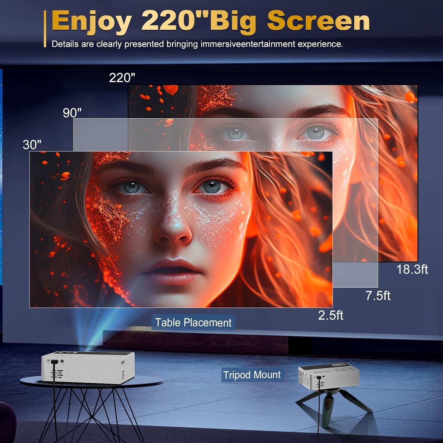 Smart support for 4K projectors,Comes with a mini stand ,Mini Projector with ...