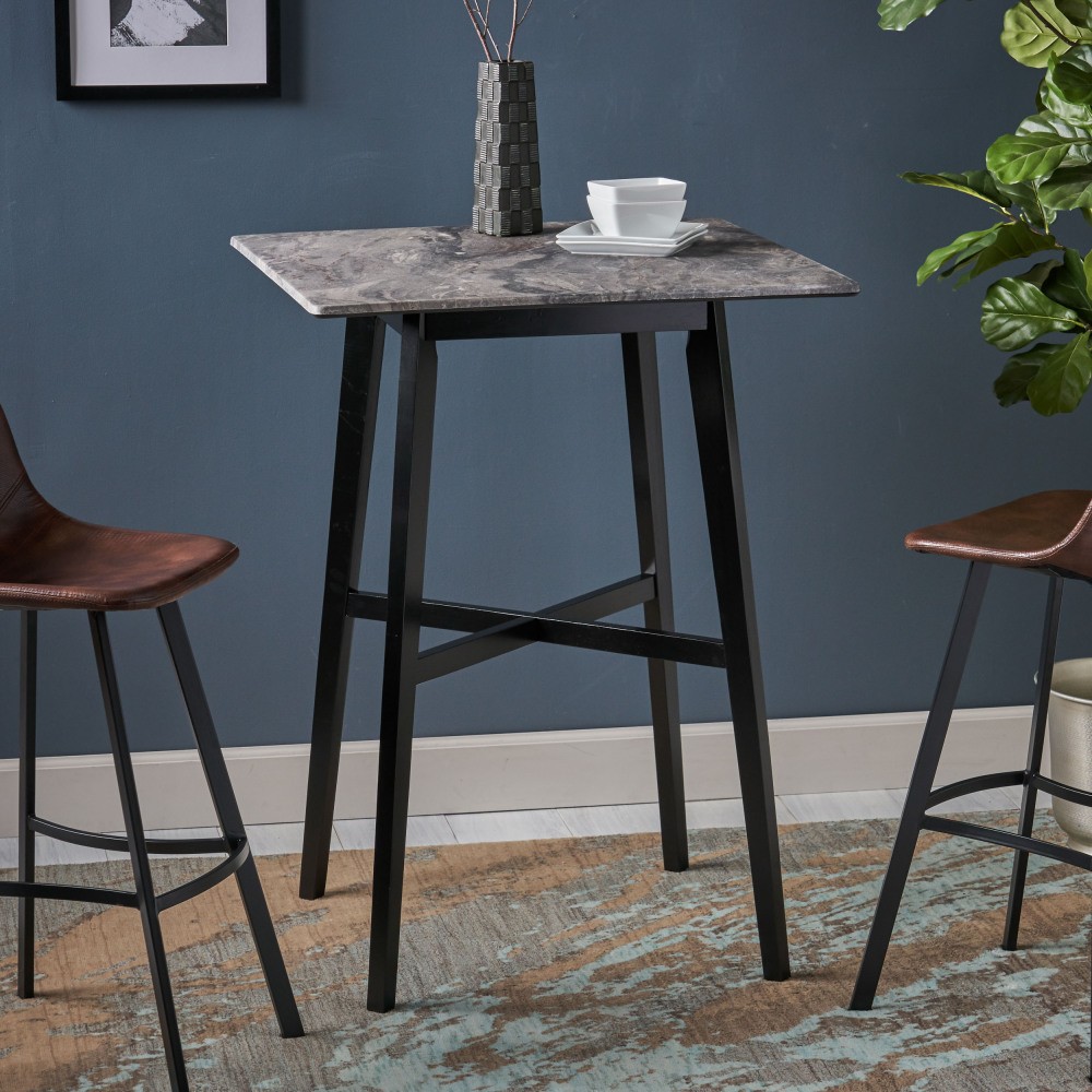 Dining Table Rubberwood Legs Marble Finish High-Pressure Laminate Surface