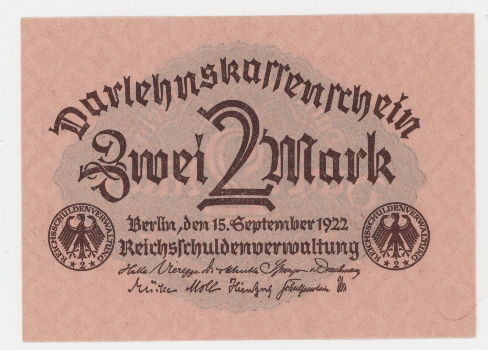 Germany 2 Mark 15-9-1922 Pick 62 UNC Uncirculated Banknote