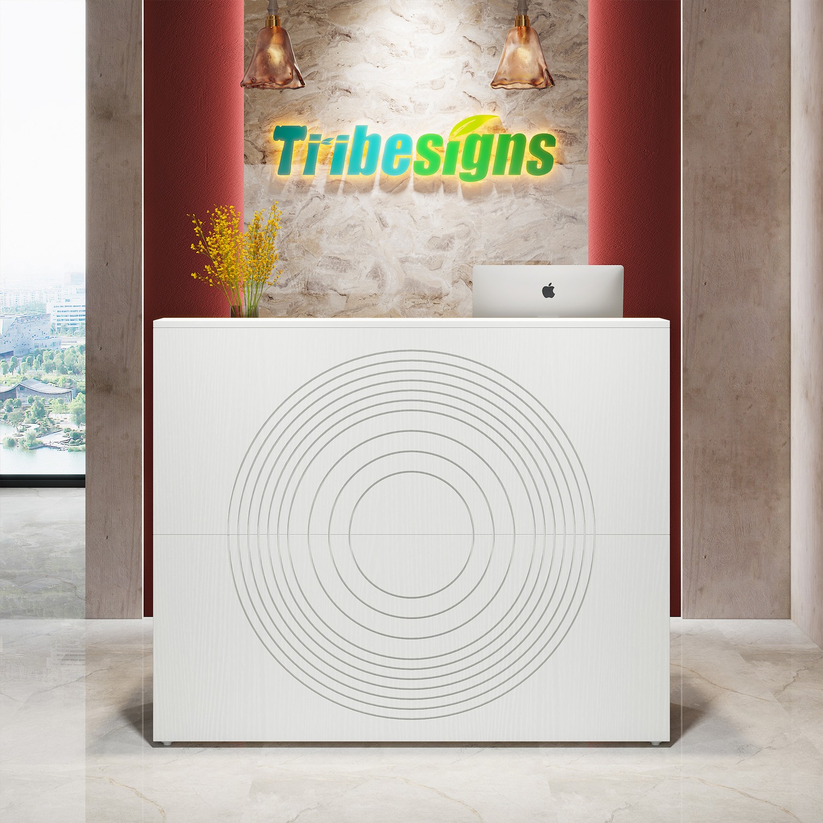 47 Inch Reception Desk with Counter Modern Front Desk Reception Room Table-White