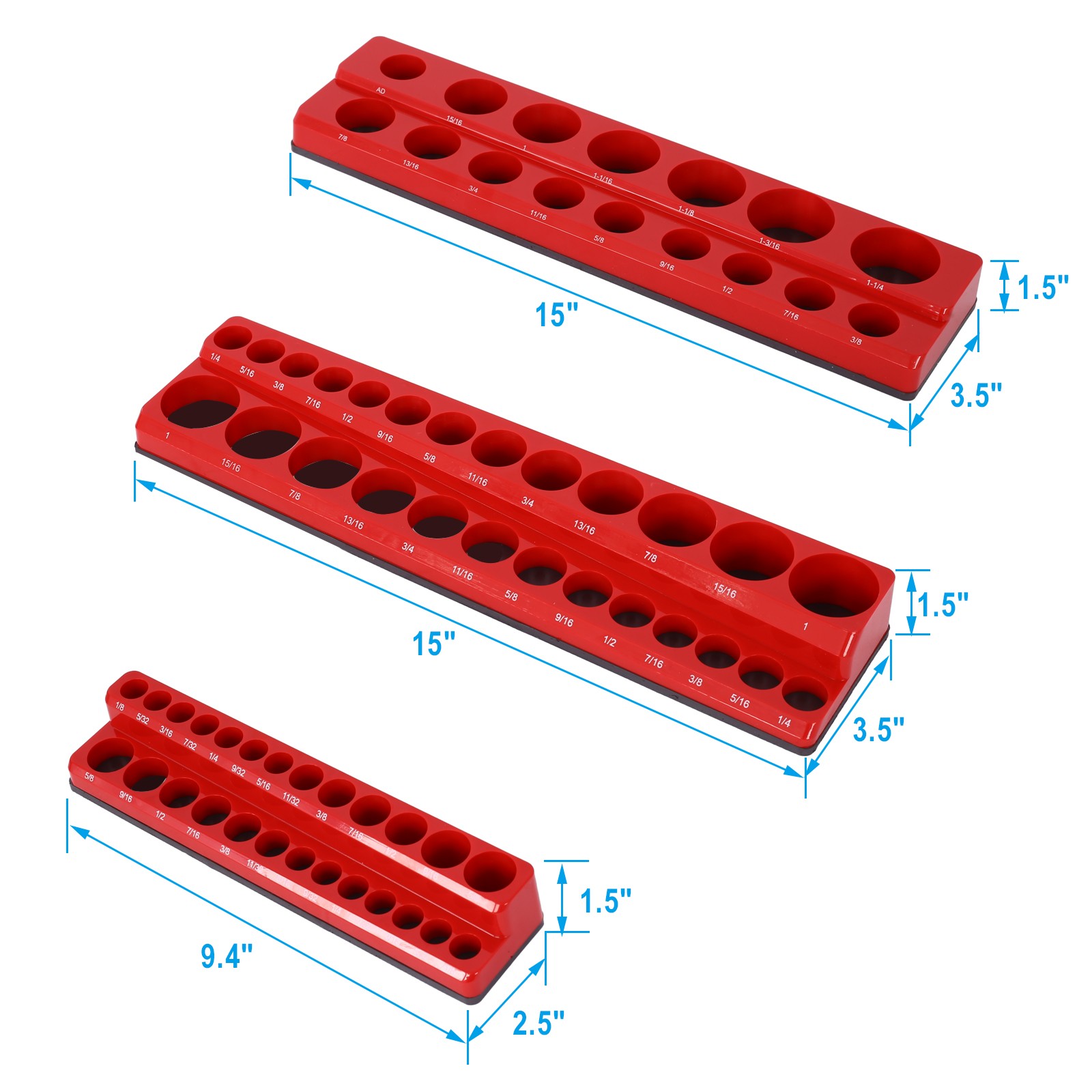 Magnetic Socket Organizer Set 68 Slots Socket Holder Set Includes 1/4" 3/8" 1/2"