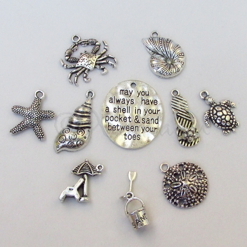 Beach Charms 10PCs Mix - Wholesale Ocean Pendants Set CM8765 - 10, 20 Or 50PCs