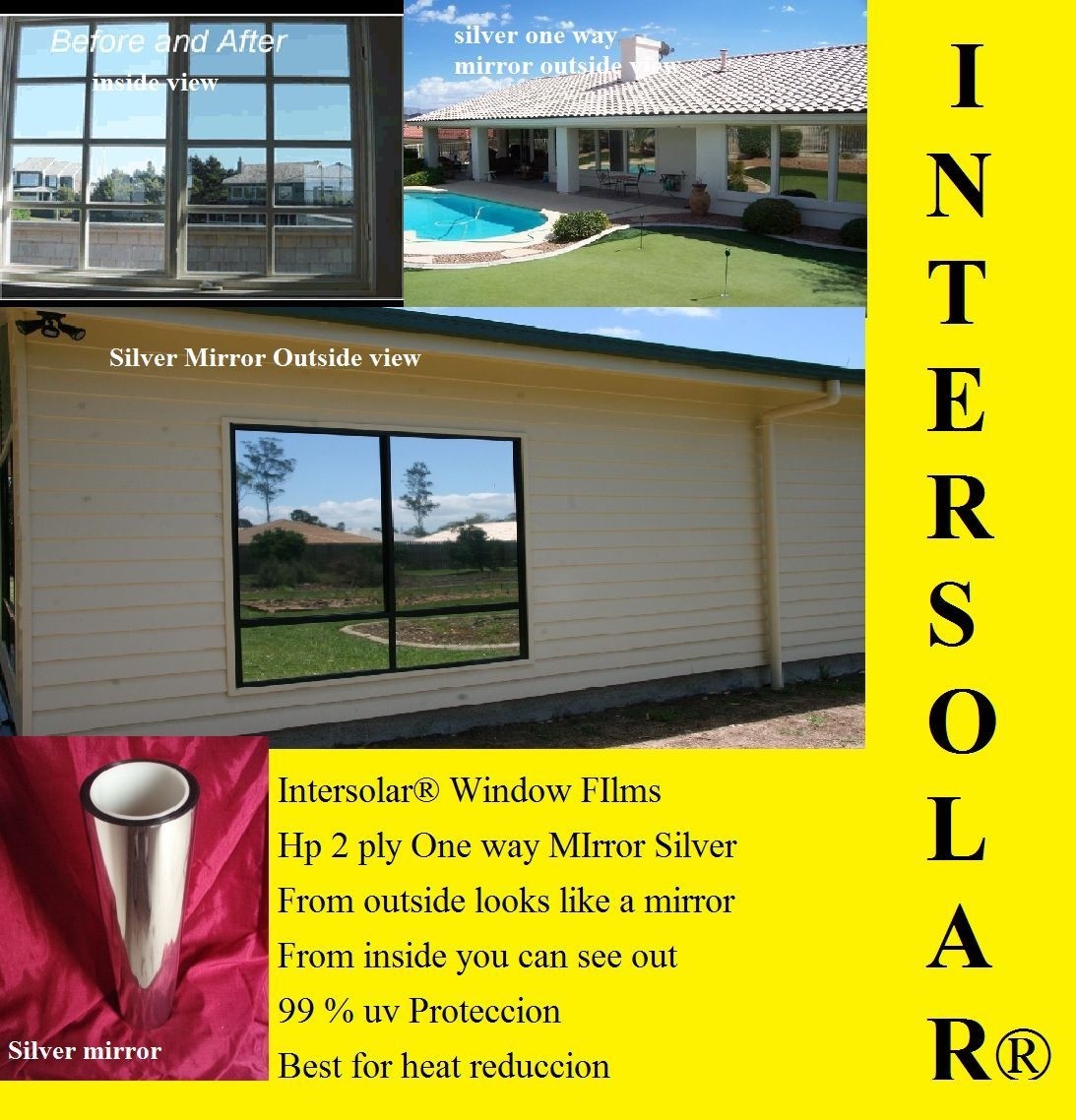 36" x25' Silver CHROME MIRROR Window Tint Car Home Commercial HP 2ply Dark dark