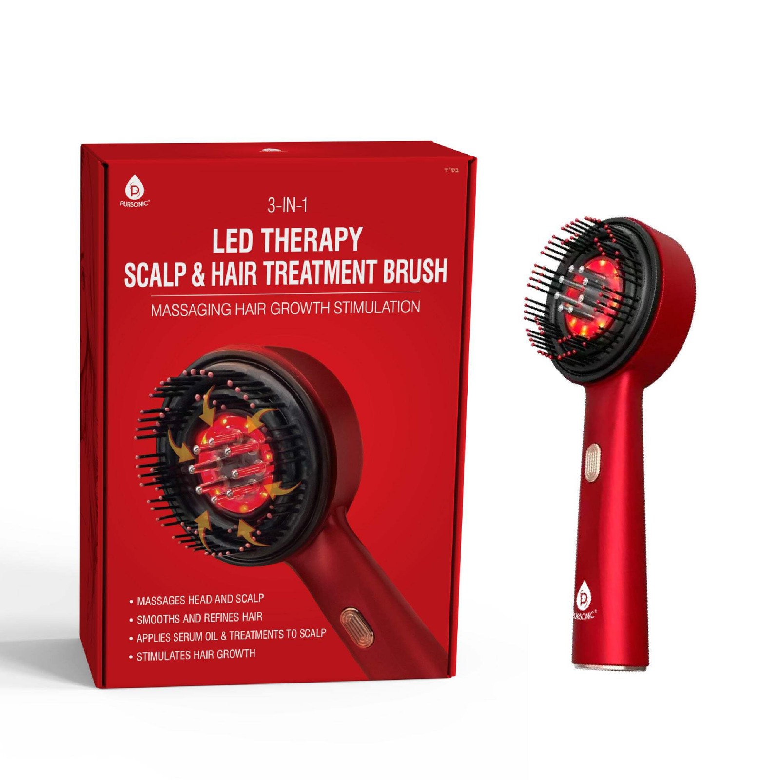 3-in-1 LED Therapy Scalp & Hair Treatment Brush – Stimulate Growth, Boost Volume