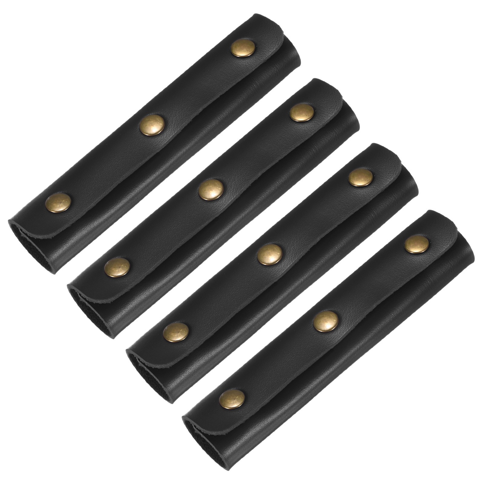 4PCS Leather Handle Wrap with 3 Metal Clasps for Suitcases,Black