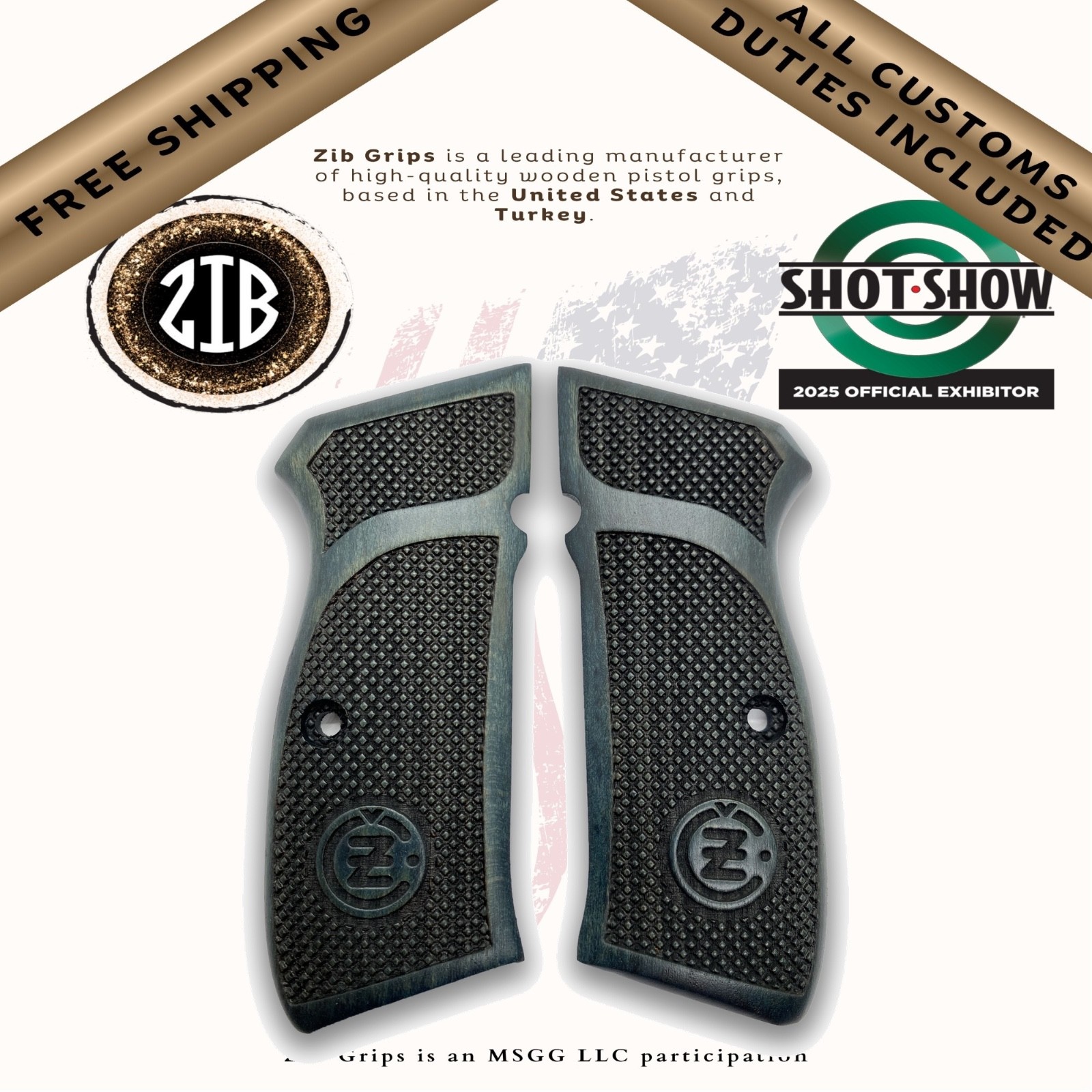 ZIB Grips Blue Wood for CZ 75 75B CZ85 SP-01 Shadow 1 Full Size Pistol Panels
