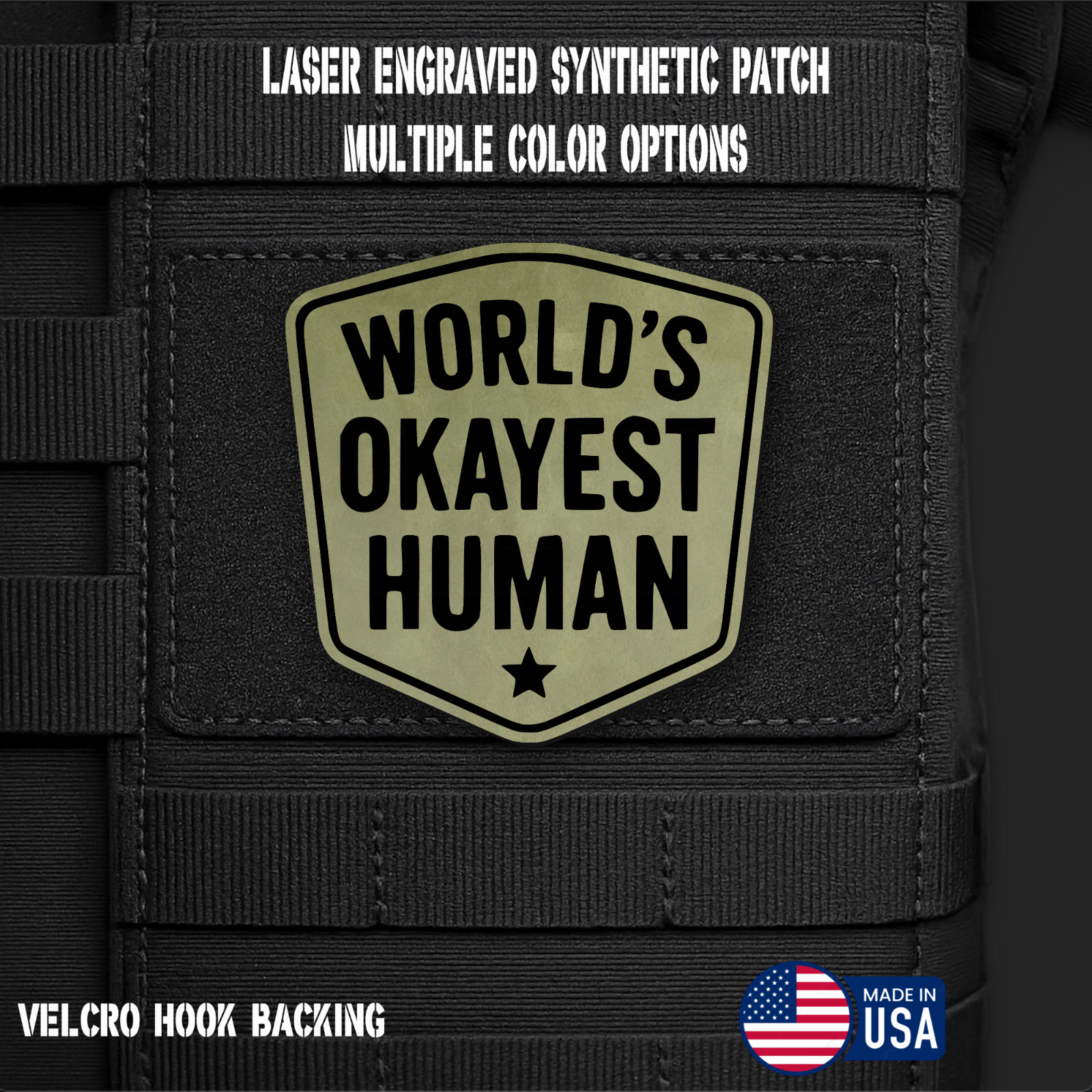 World's Okayest Human Funny Morale Patch 2x3" | VELCRO® Brand Fastener