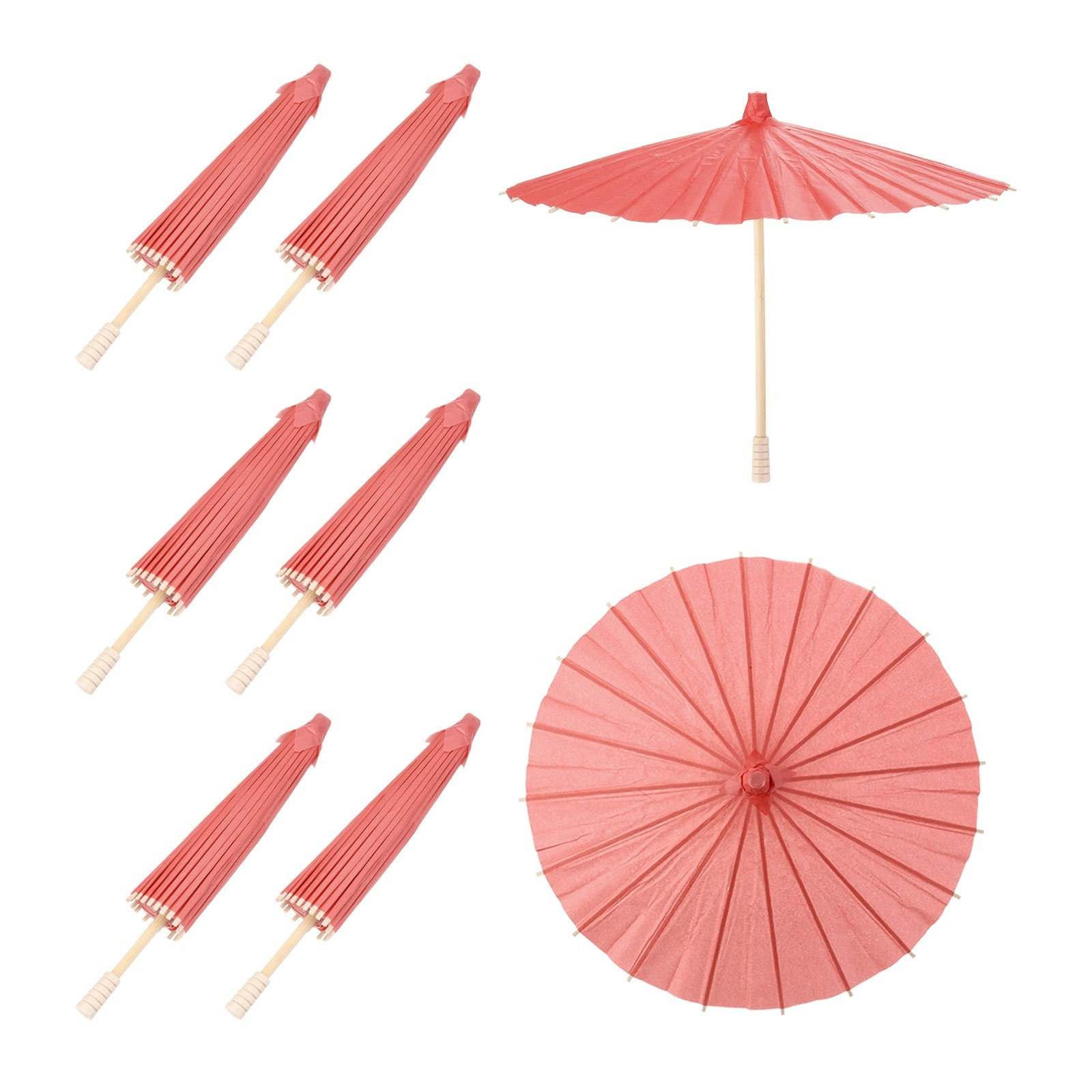 6 Pcs Paper Umbrellas ,12" Paper Parasol Umbrella for Craft,Red
