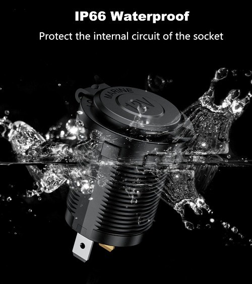 12V Cigarette Lighter Socket with Blue LED, Waterproof Cigarette L Color: Blue