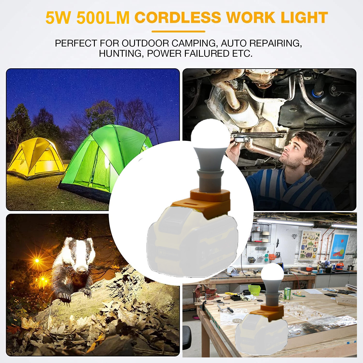 Portable E27 Bulb Lamp LED Work Light For Dewalt 20V MAX Series Lithium Battery