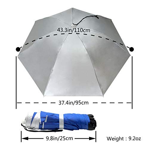 Fishing Umbrella Hat Folding Adjustable Sun Rain Silver/Blue(Single layer)