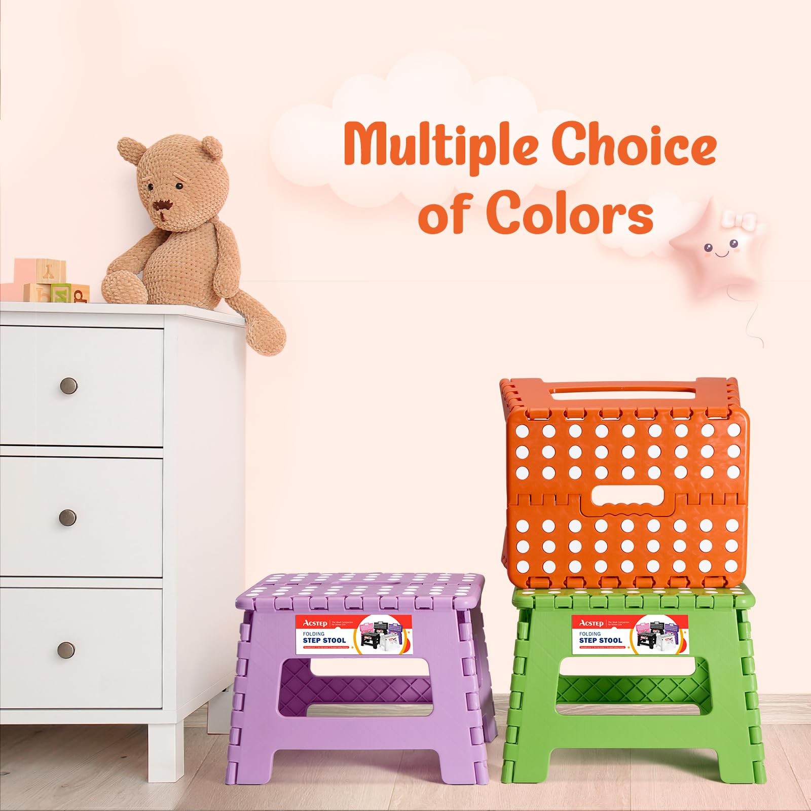 9 Inch Folding Step Stool 300 LB Capacity Plastic Foldable Step Stools for an...