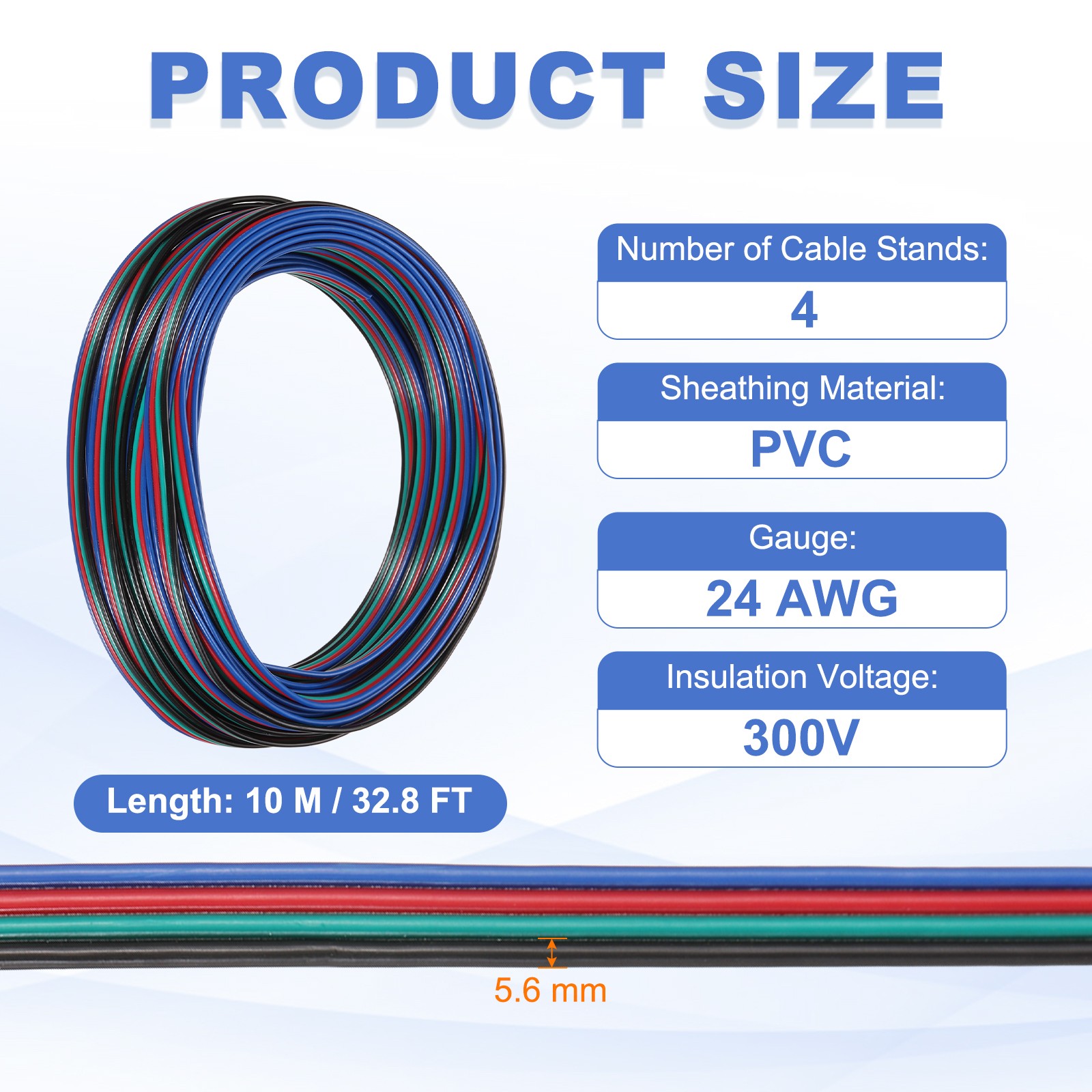 32.8ft 24 Gauge 4 Conductor Electrical Wire Tinned Copper Cable