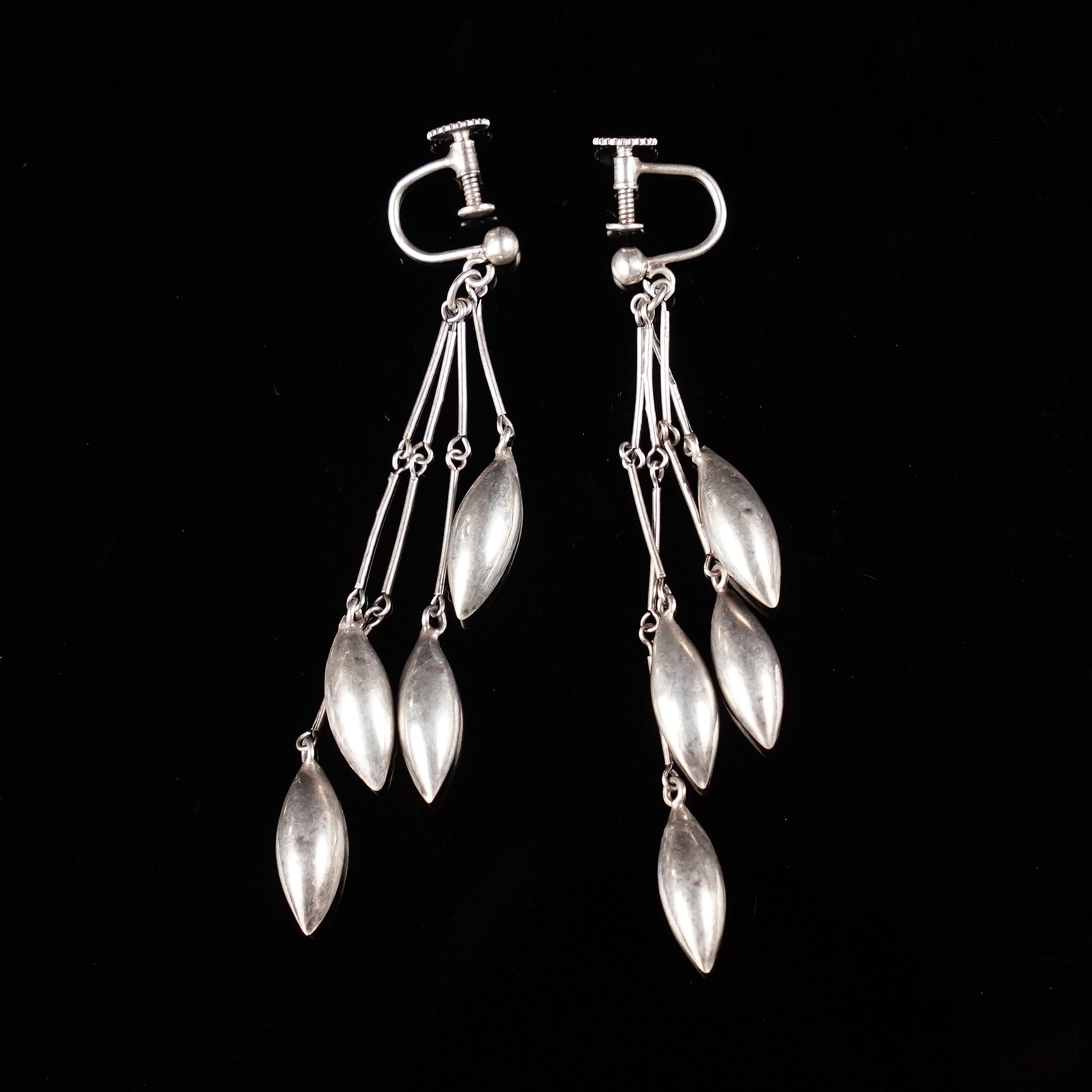 Vintage Danish Sterling Silver Dangle Earrings Long Fringe Denmark 925
