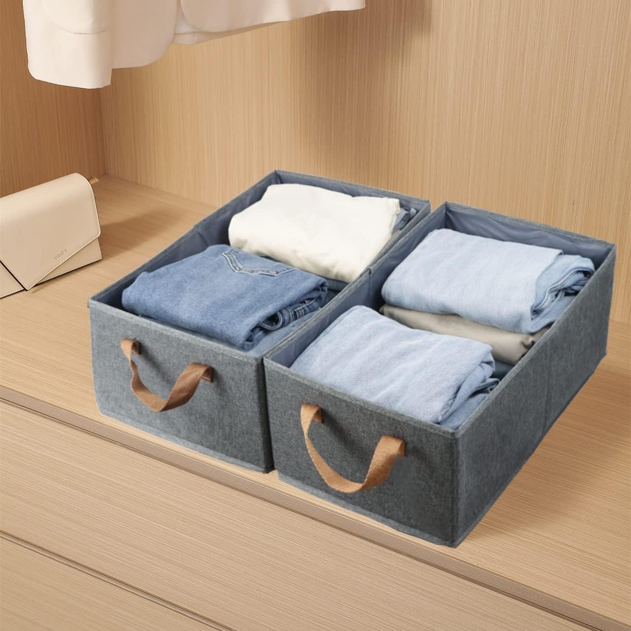 Pack of 3 Large Capacity Storage Bins Closet Organizer System, Sturdy Foldabl...