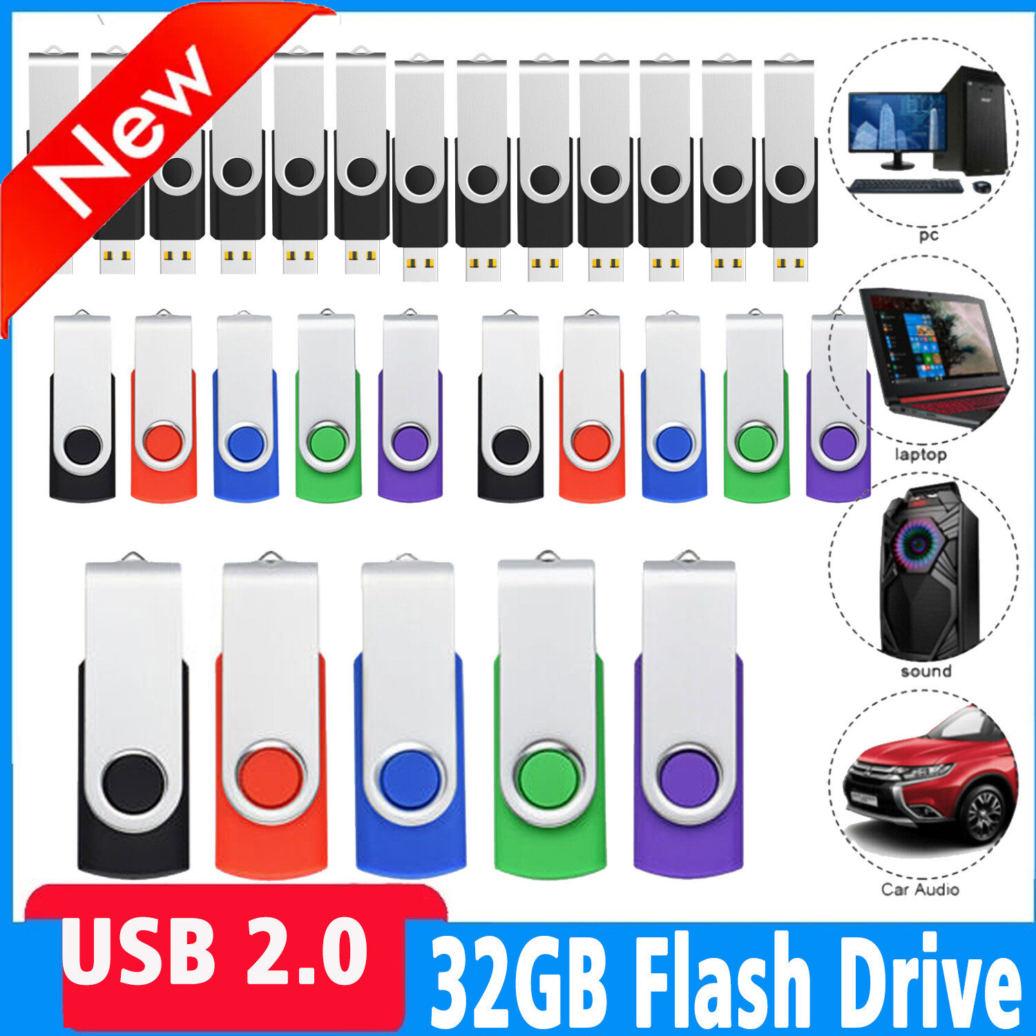 USB 2.0 Flash Drive 32GB Rotating Memory Stick Pen Thumb Drive For PC Laptop Lot