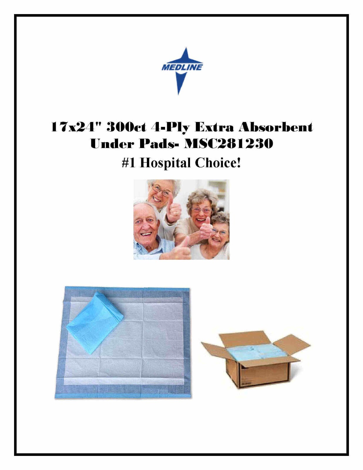 17x24" 300ct 4-Ply Medline MSC281230 Extra Absorb Under Pads #1 Hospital Choice