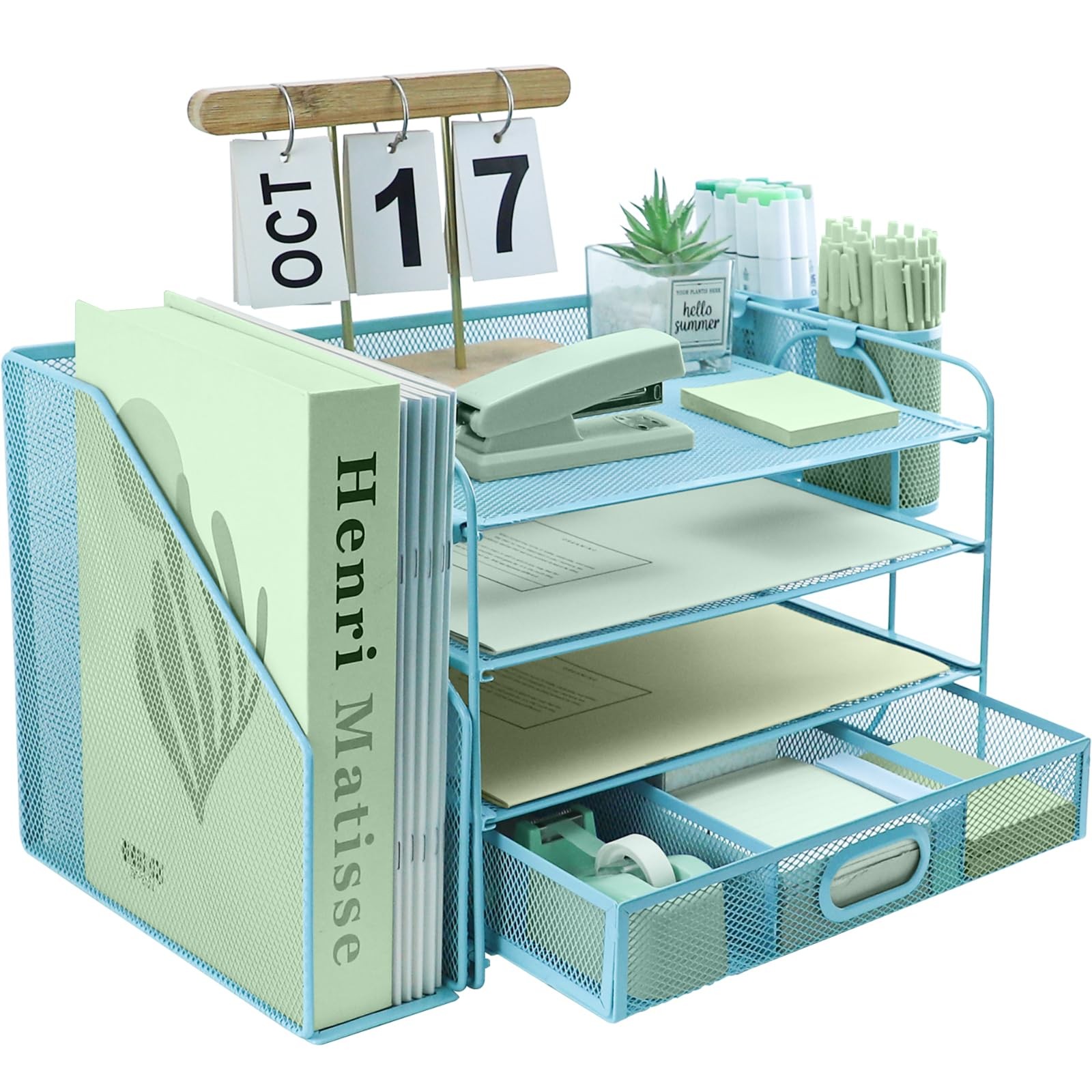 4 Tier Desk File Organiser with Extra Vertical File Sorter, Paper Letter Tray...