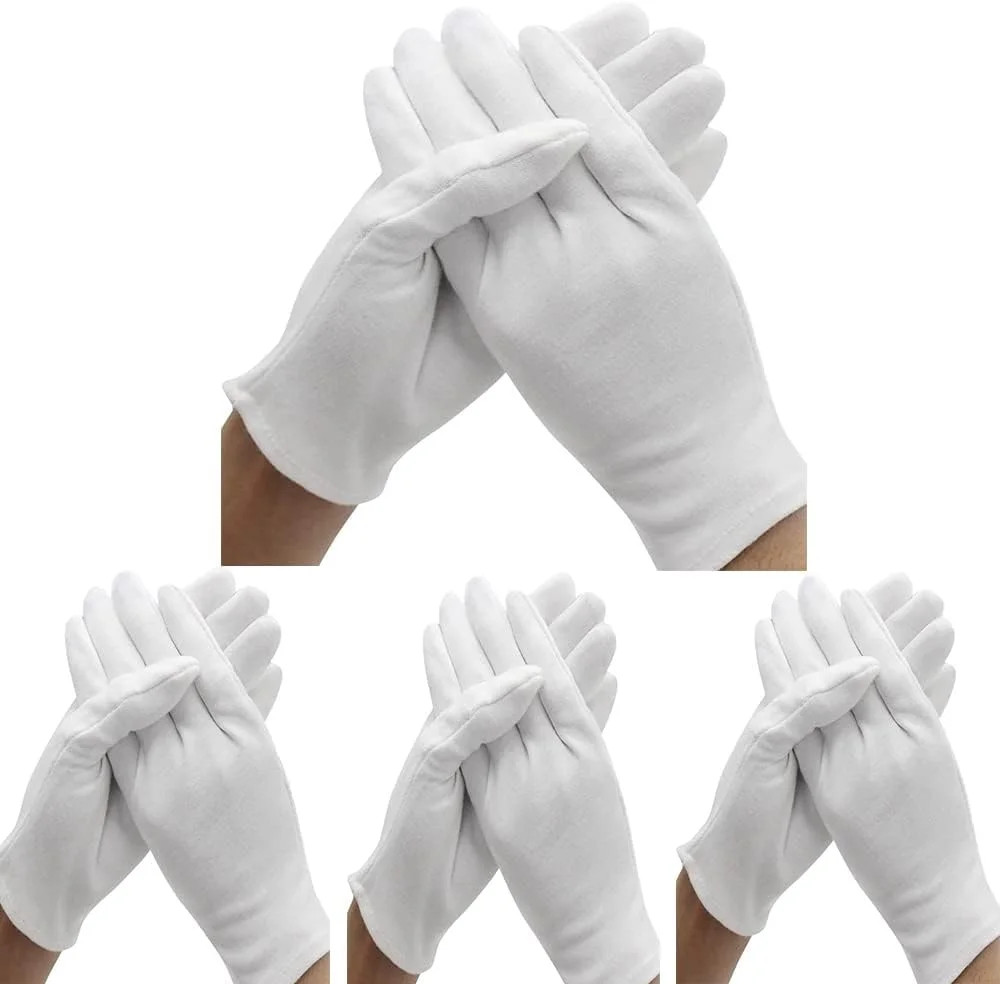 24 Pcs (12 Pair) White Cotton Gloves for Dry Hand Moisturizing, Cosmetic Eczema