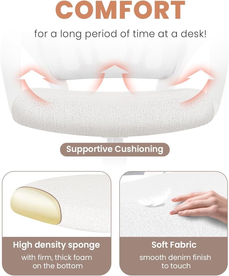 Ergonomic Mesh Office Chair with Lumbar Support & Height Adjustability - Ivory