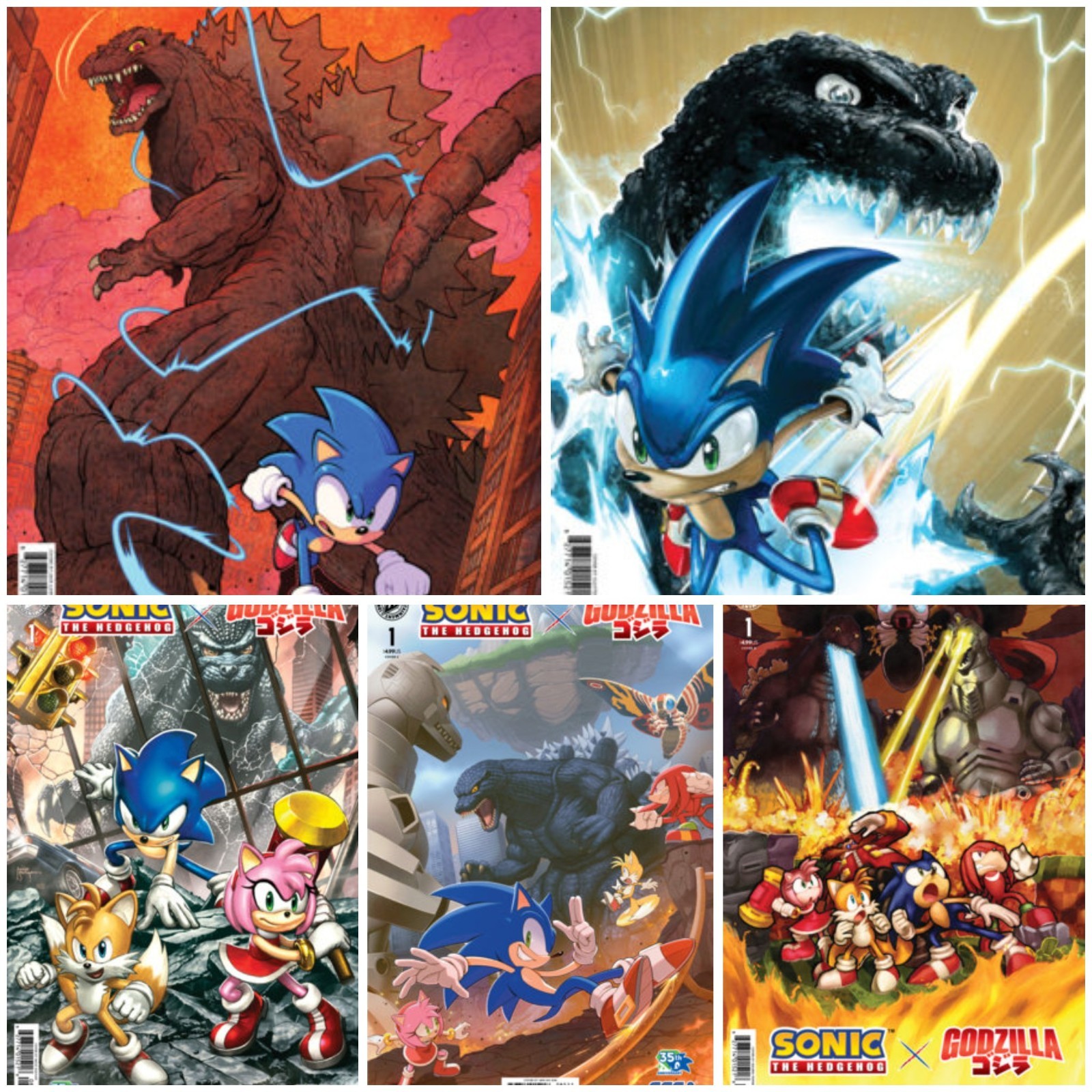 Set Of 5 Sonic the Hedgehog x Godzilla #1 Crain Suayan IDW Publishing InStock
