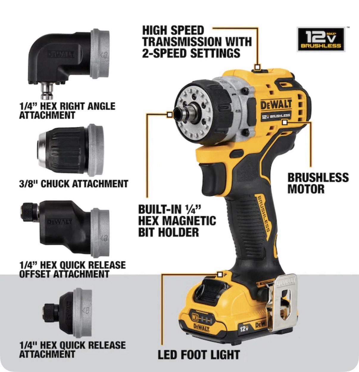 DEWALT 12 Volt DCD703F1 12V MAX Brushless Cordless 5-in-1 Drill/Driver Kit