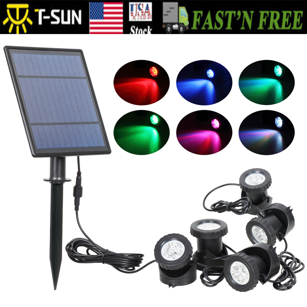 RGB Solar LED Waterproof Spotlights Garden Outdoor Pond Pool Yard Underwater US