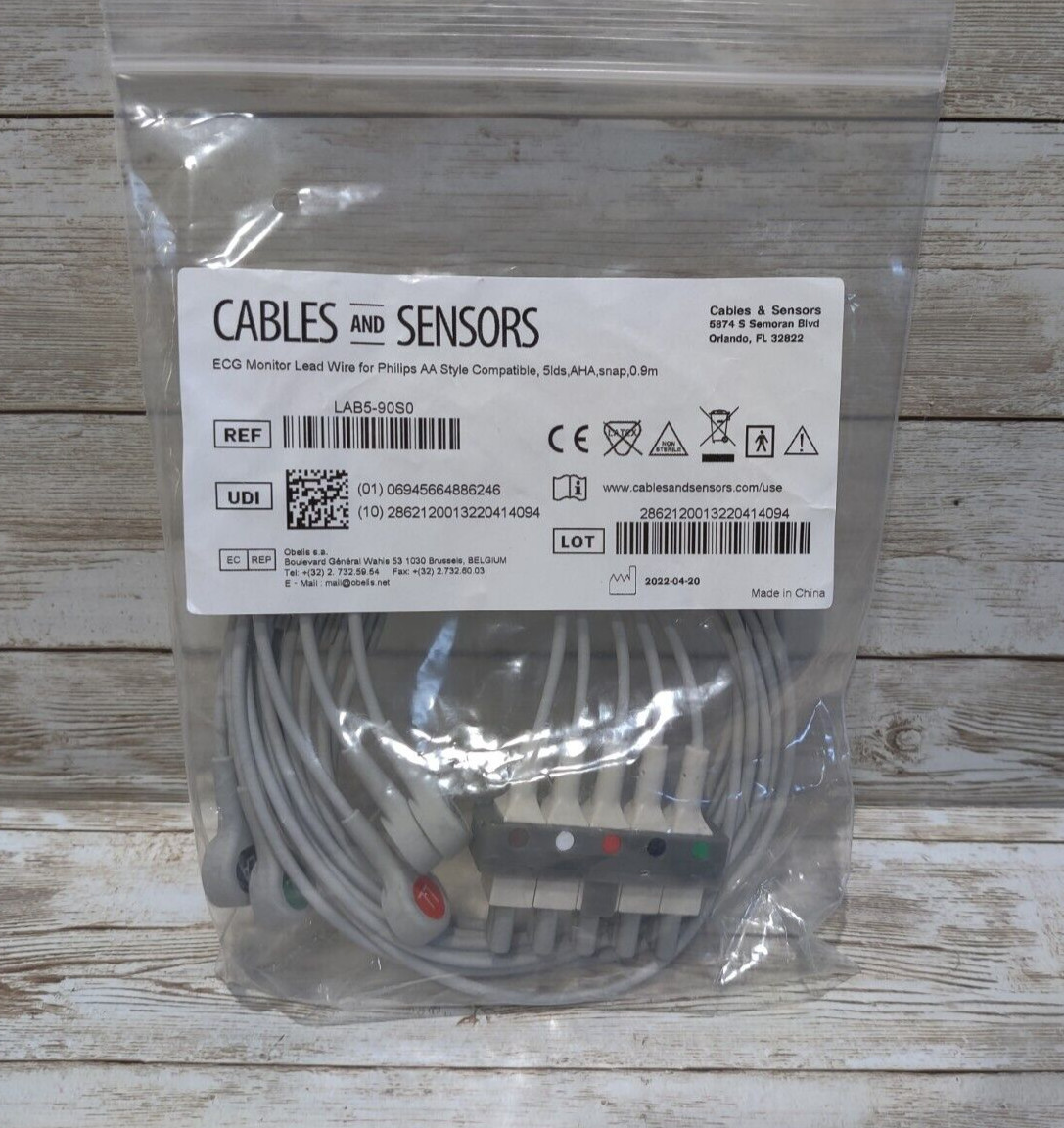 LAB5-90S0 CABLES & SENSORS PHILIPS AA COMPATIBLE - ECG MONITOR LEAD WIRES - NEW