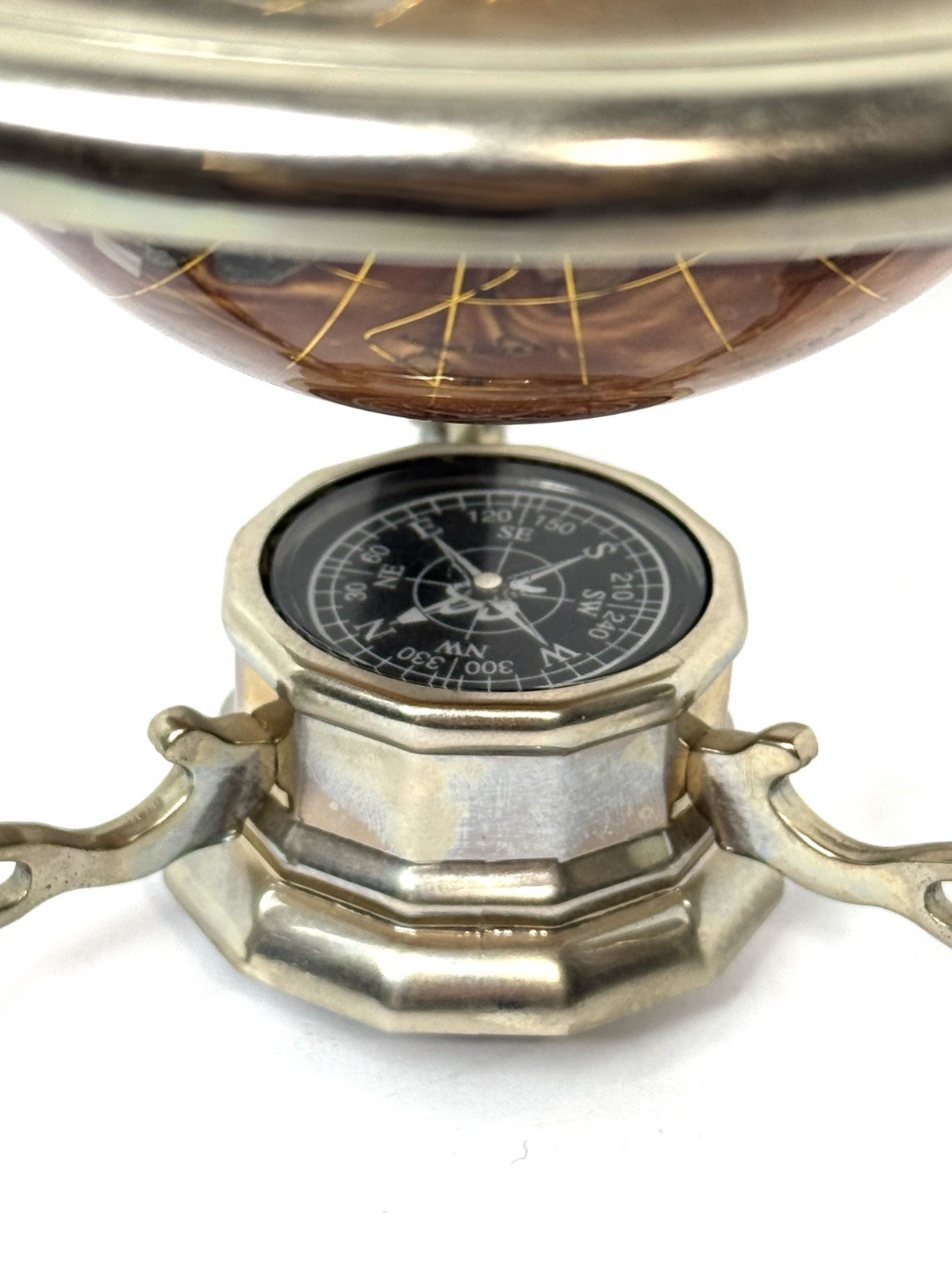 Vtg Kalifano Rotating Copper Amber Opalite Gemstone Globe Silver Stand