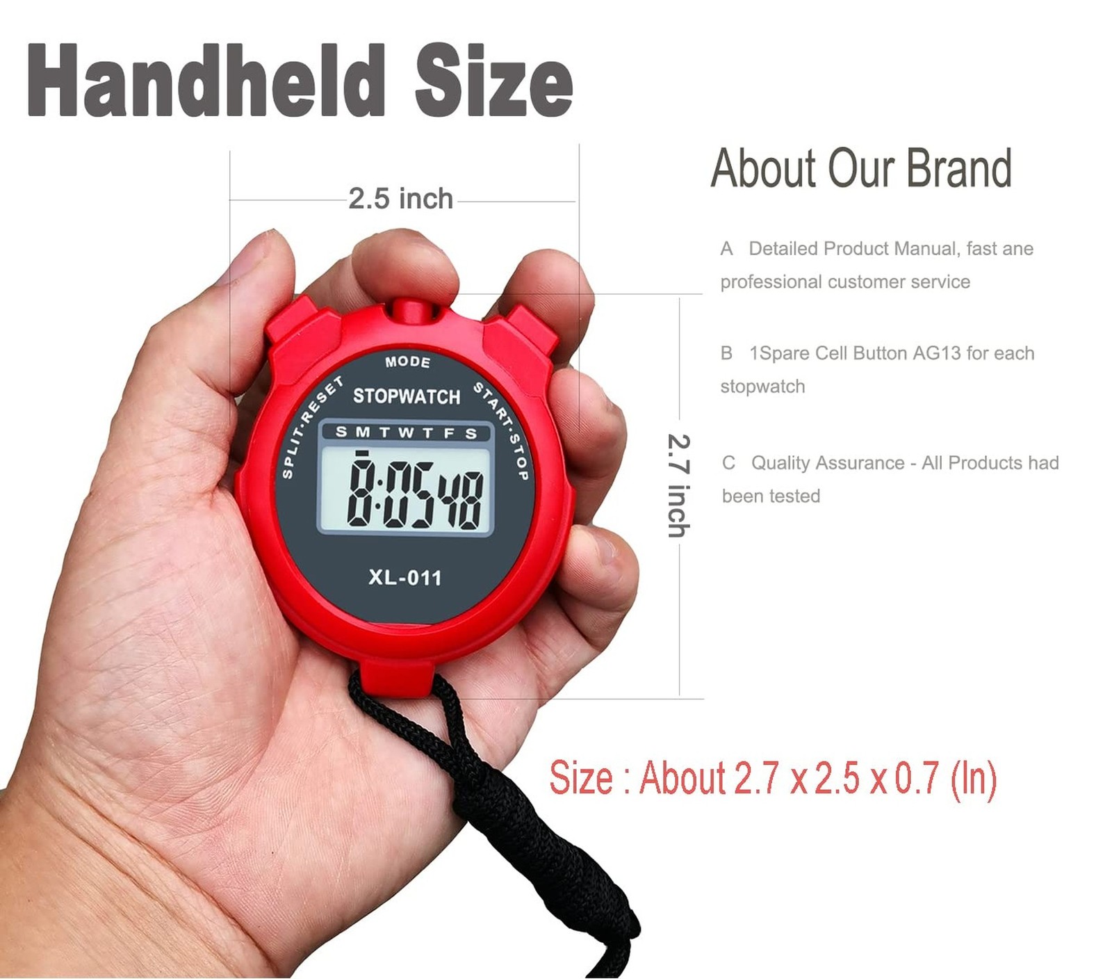 Digital Stopwatch, Large Screen Handheld Count Up Timer with Time Calendar Cl...