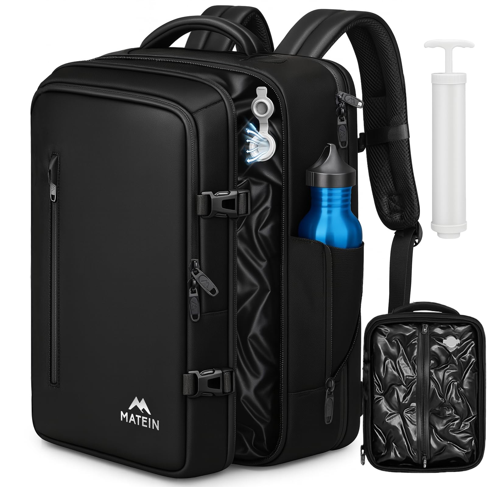 MATEIN Personal Item Vacuum Backpack with 25L-60L (With Hand Pump), Black