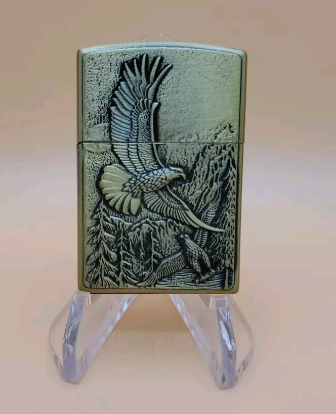 New Retro Butane Brass Tone Soaring Eagels Lighter, Soft Flame