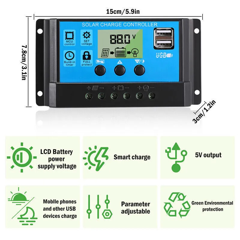 200W Solar Panel Kit Battery Charger&100A Controller For Car Van Caravan Boat US